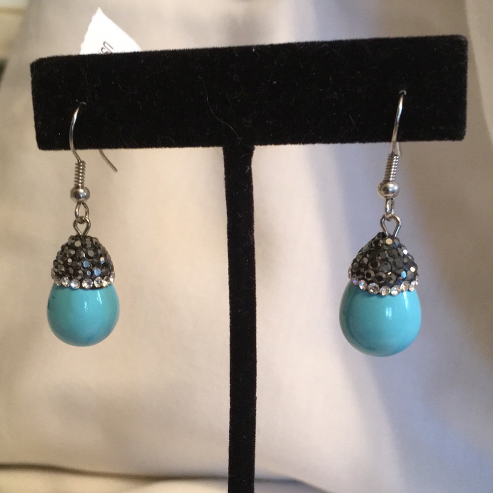 Turquoise And Champagne/Clear Crystal Drops NWT